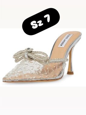 Steve Madden Clear PVC Heart Mule with Silver Rhinestone Bow